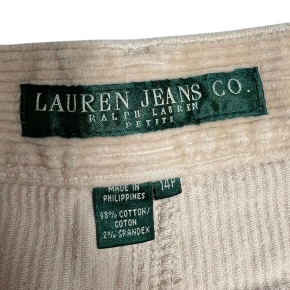 Ralph Lauren Lauren Jeans Co Wide Leg Bootcut Corduroy Jeans Tan Size 14 Petite - Picture 3 of 8